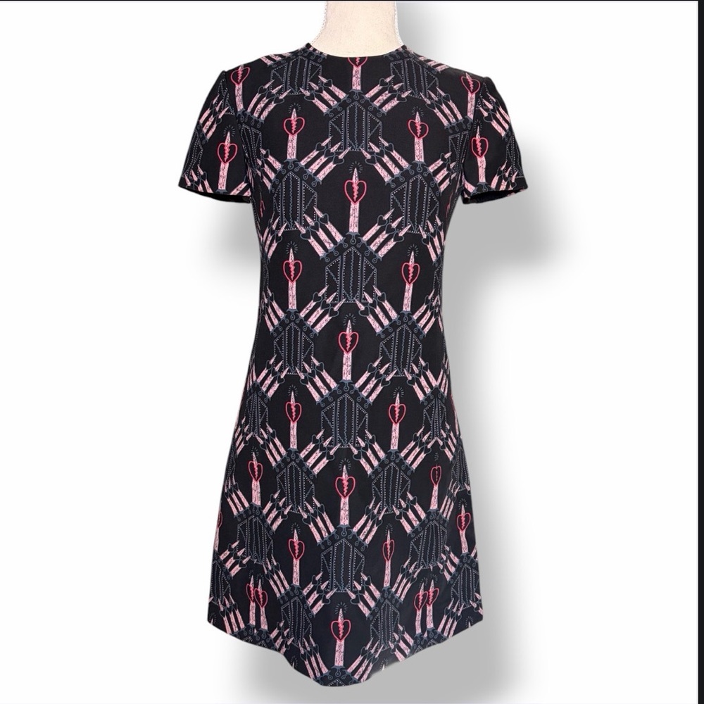 Authentic Valentino Love Blade Silk Dress Heart Dagger Print Mini Black Sz IT38